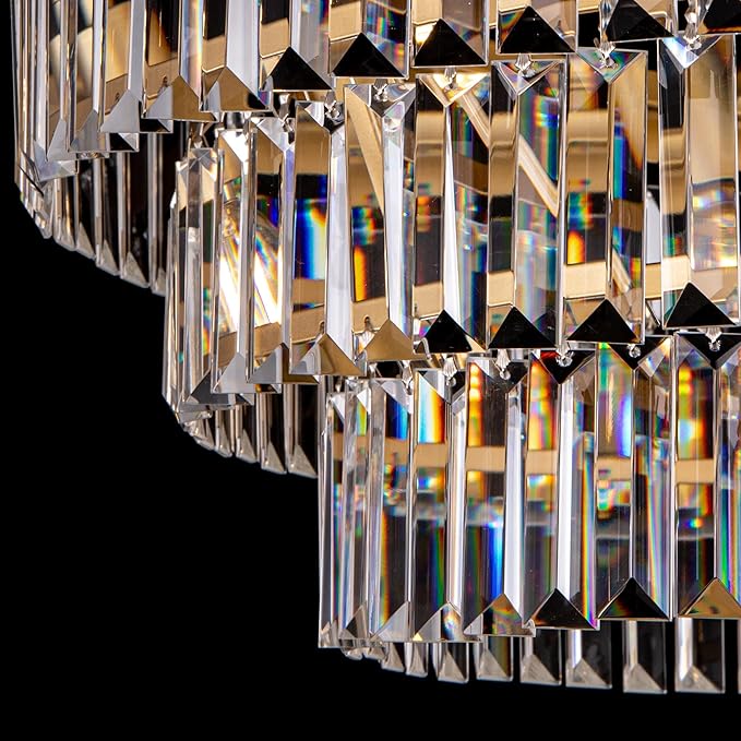 TOCHIC Gold Crystal Chandelier for Bedroom, 29" Modern Farmhouse Chandelier Light Fixture for Dining Living Room, Adjustable Round Hanging Chandelier for Kitchen Island, Foyer, Entryway