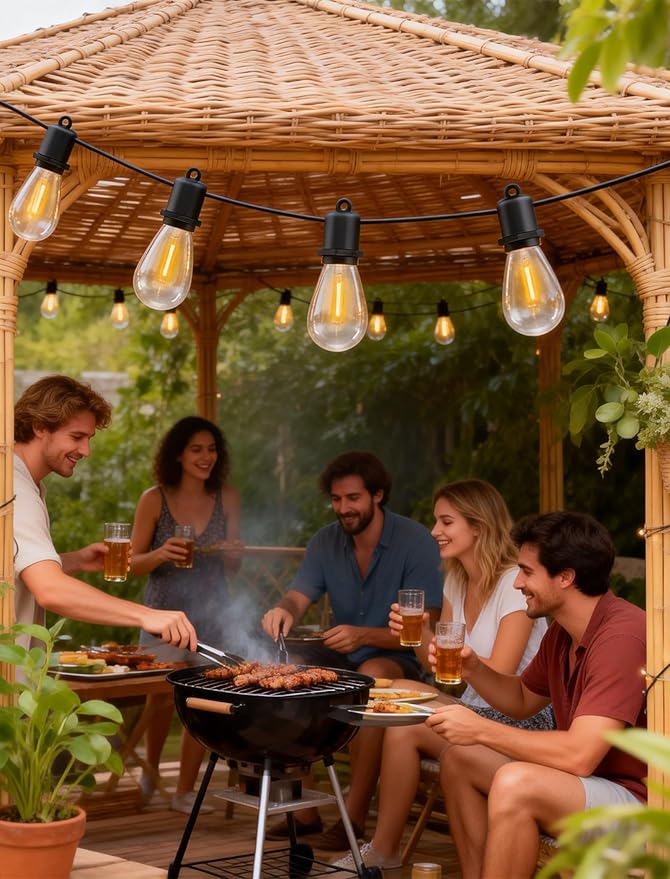25FT LED Outdoor String Lights - 12+1 Shatterproof Vintage Edison Bulbs | IP44 Weatherproof | Plug in Cafe Patio Lights for Balcony, Porch, Deck & Cozy Bistro Ambiance (2700K Warm White)