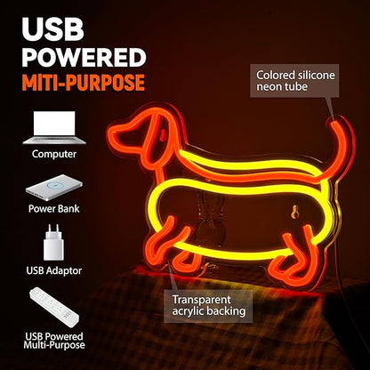 Dachshund Neon Sign Cute Dachshund Neon Light LED Sign for Wall Decor,Animal Wiener Dog Neon Sign for Kids Gifts Game Room Party Man Cave Birthday Gift