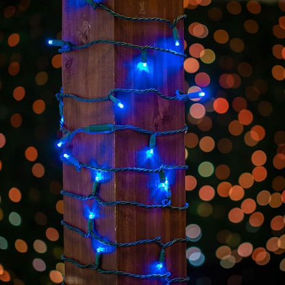 Novelty Lights 25ft 50 LED Blue Christmas Lights Outdoor/Indoor, 6" Spacing, Green Wire String Lights for Festive Xmas Lighting, IP55, UL Listed, Dimmable, Connectable