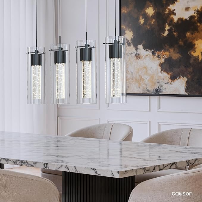 Tawson Alice 4-Light Chandelier Pendant Ceiling Light, Integrated Led and Bubble Glass, for Kitchen Island, Hallway, Entryway, Passway, Dining Room, Bedroom, Balcony Living Room (Black)