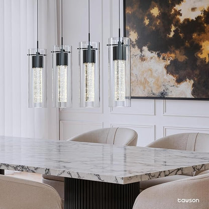 Tawson Alice 4-Light Chandelier Pendant Ceiling Light, Integrated Led and Bubble Glass, for Kitchen Island, Hallway, Entryway, Passway, Dining Room, Bedroom, Balcony Living Room (Black)