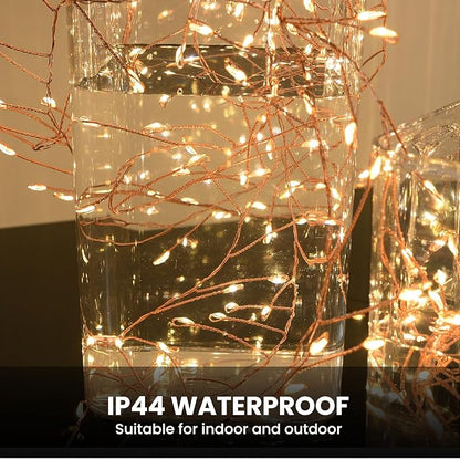 Dailyart Fairy Lights Plug in, 2000 Led Twinkle String Light with Remote 130Ft Waterproof 8 Modes Warm Cluster Lights with Timer for Bedroom Wreath Window Wedding Christmas Tree Decoration,Gold Wire