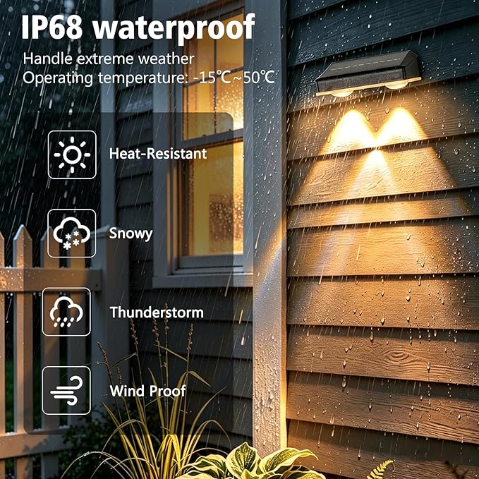 echosari Solar Fence Lights 8 Pack, 100 Lumen Ultra Bright Solar Wall Lights Outdoor Waterproof Lighting Auto ON/Off for Backyard Patio Railing Porch Step (2700K Warm White)