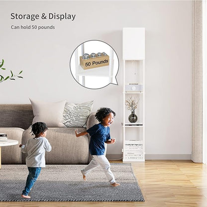 SUNMORY Floor Lamp with Shelves, Modern Square Standing Lamp with 3 Color Temperature Bulb, Corner Display Bookshelf Lamp for Living Room and Bedroom