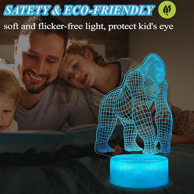 Gorilla Night Light, Gorilla Gifts, Ape 3D Illusion Night Light, 16 Colors Changing, Remote Control with Timer, Kids Room Decoration Monkey Gifts for Boy