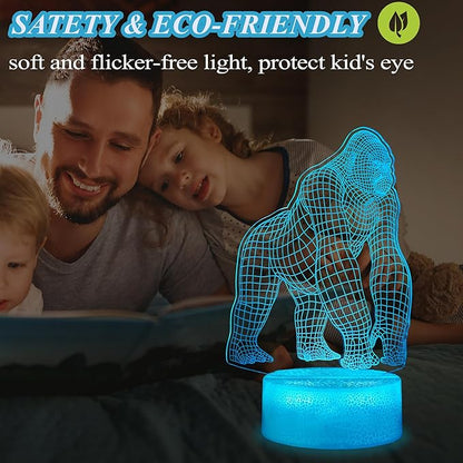 Gorilla Night Light, Gorilla Gifts, Ape 3D Illusion Night Light, 16 Colors Changing, Remote Control with Timer, Kids Room Decoration Monkey Gifts for Boy