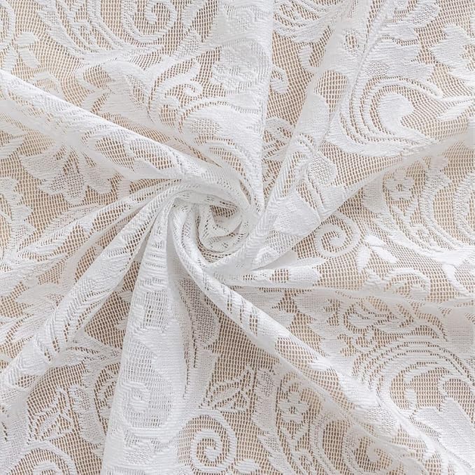 ALIGOGO Floral Lace Kitchen Curtains and Valances Set 3 Pc 24 inch Length Cottage Sheer Cafe Curtains with Valance Boho Country Farmhouse Decor for Office Laundry Bathroom RV,52" x 24" White