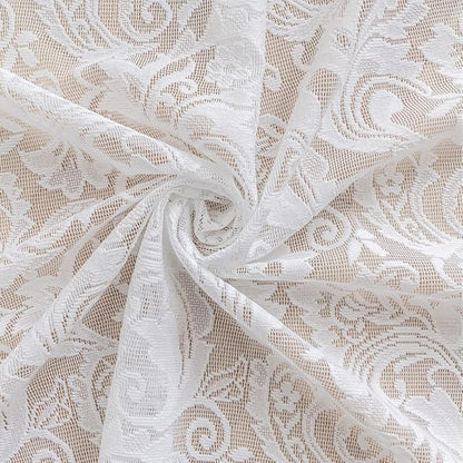 ALIGOGO Floral Lace Kitchen Curtains and Valances Set 3 Pc 24 inch Length Cottage Sheer Cafe Curtains with Valance Boho Country Farmhouse Decor for Office Laundry Bathroom RV,52" x 24" White