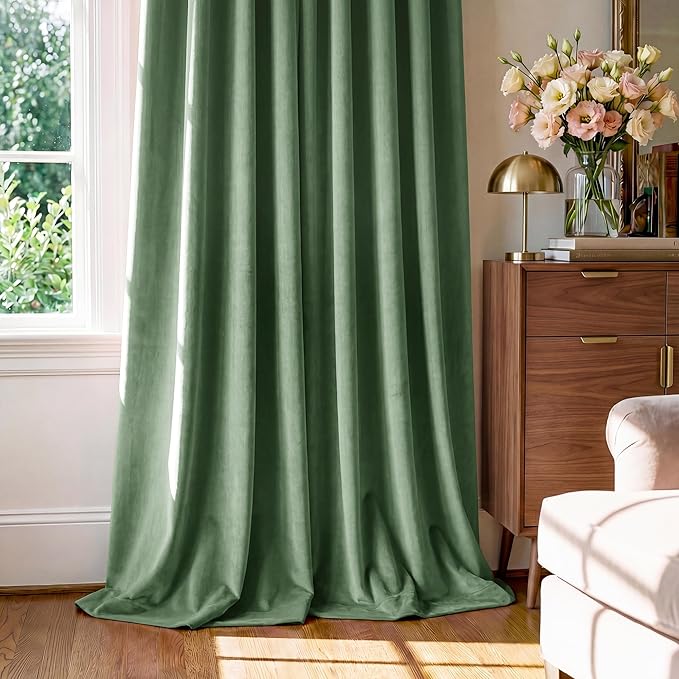 StangH Emerald Green Velvet Curtains Room Darkening Soft Drapes with Back Tab for Bedroom Living Room Home Theater Thermal Insulated Window Treatment Energy Efficient, 52x108 Inch, 2 Panels