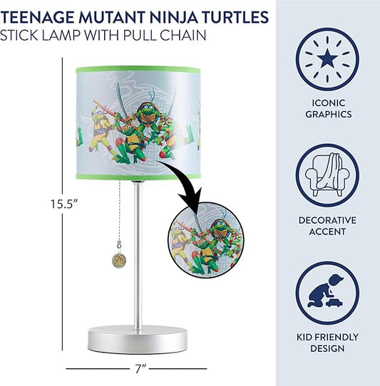 Teenage Mutant Ninja Turtle: Mutant Mayhem Stick Table Kids Lamp with Pull Chain, Themed Printed Decorative Shade