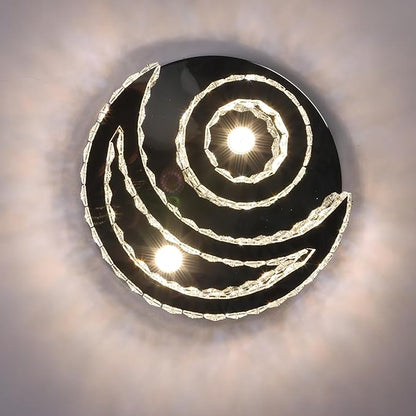 15.7" Modern LED Ceiling Light Flush Mount Crystal Chandelier Light Fixture Round Moon Shape Modern Chandeliers for Living Room Bedroom Bathroom Hallway(3 Color Changable)