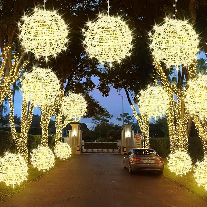 Baung Christmas String Lights Outdoors,4 Pack 15.74" Sphere Lights,Ball Tree Garden Globe Lights for Home, Party, Christmas, Porch Patio,Wedding, Garden,Tree Decoration with Plug