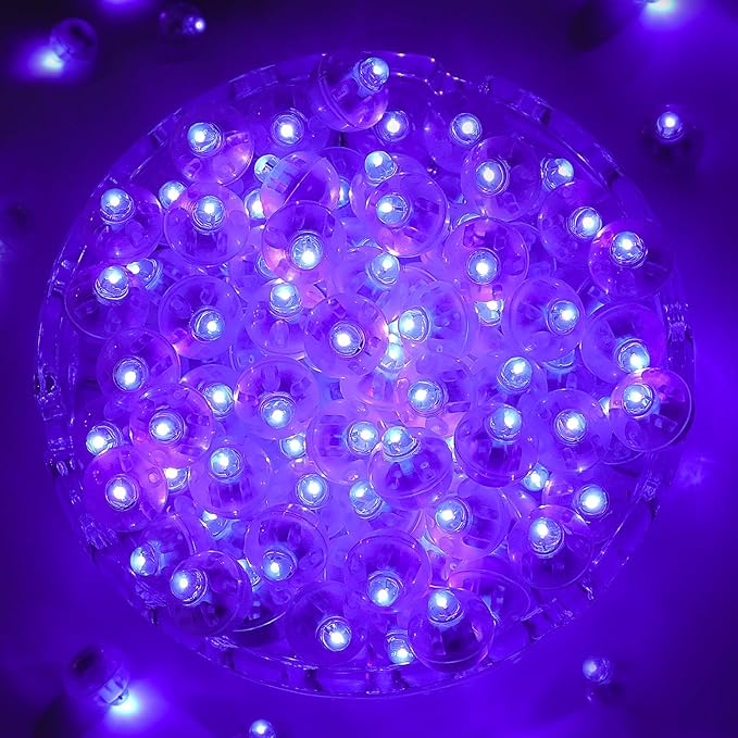 ZGWJ 50PCs Purple Balloon Lights Mini, Battery Powered, Long Standby Time Waterproof Tiny Led Round Light for Paper Lantern Balloon Party Easter Eggs Wedding Christmas Halloween Decorations﻿