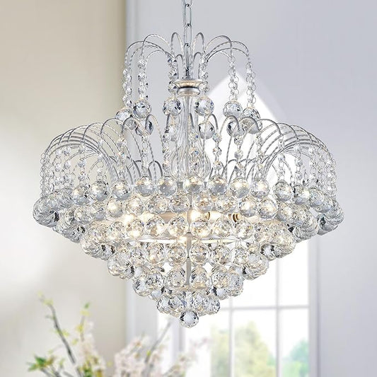 WUZUPS Crystal Chandelier Pendant Flushmount Ceiling Light Modern Lighting Fixture for Bedroom Hallway Bar Kitchen Bathroom, H 17.3" x W 18.9", Silver, E12 Base