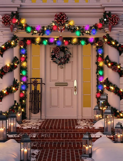 C7 LED Christmas Lights, 25Ft Vintage C7 Christmas Lights with 27 LED Clear Multicolor Bulbs, Hanging Connectable Xmas String Light for Patio Garden Holiday Home Xmas Decor