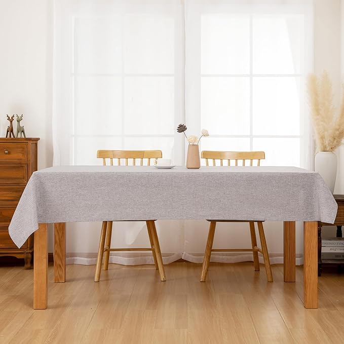 Hiasan 2 Pack Faux Linen Rectangle Tablecloth - Wrinkle and Stain Resistant Washable Table Cloth for Kitchen Dining Room Holiday Table Cover for Party Dinner, Stone, 90 x 156 Inch