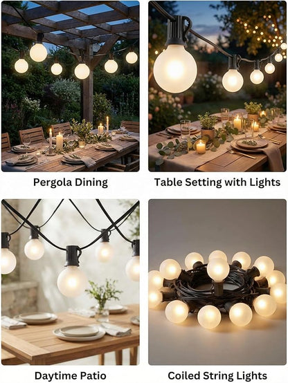 G40 Outdoor Frosted String Lights, 25Ft Globe Frosted White String Lights with 27 Small Round Bulbs, Waterproof Connectable Hanging Lights for Outside Backyard Porch Umbrella Bistro Decor, Black Wire
