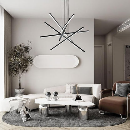 JAYMP Modern LED Chandeliers Dimmable Pendant Light Fixture for Living Room Dining Room Foyer DIY Shape Sputnik Floating Sculptural Art Hanging Lamp (Black, 6-Lights)