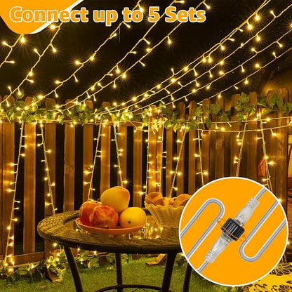 Ollny 120LED 40FT String Lights, Waterproof Connectable Fairy Lights with Timer 8 Modes, Warm White Plug in Indoor Light for Bedroom Classroom Outdoor Wedding Christmas Party Decorations