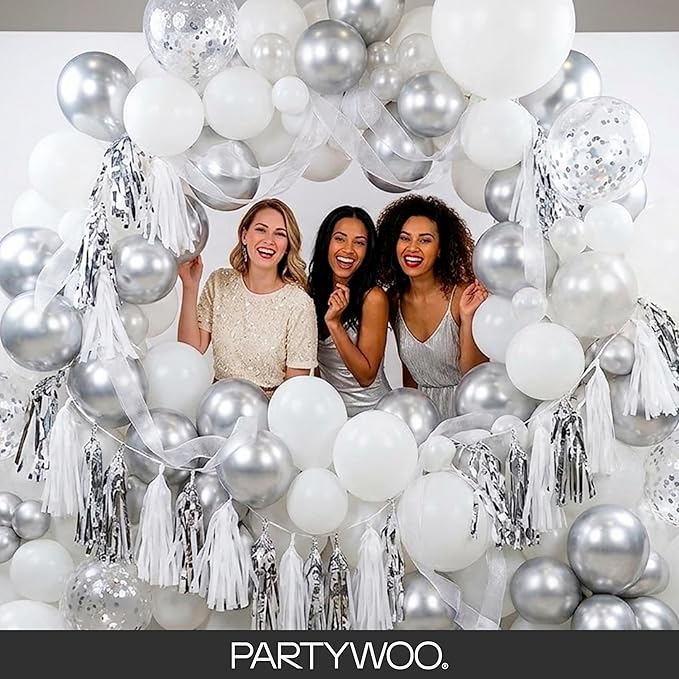 PartyWoo White Balloons 145pcs Different Sizes Pack of 18 12 10 5 Inch Matte White Latex Balloon Arch Kit Garland for Wedding Bridal Graduation Baby Shower Birthday Party Decorations White-Y13
