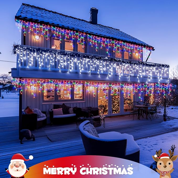 JMEXSUSS Color Changing Lights Outdoor Waterproof, 11 Modes 400 LED Christmas Icicle Lights with 40 Drops, White to Multicolor Icicle Light for Indoor Christmas Eaves Party Decorations
