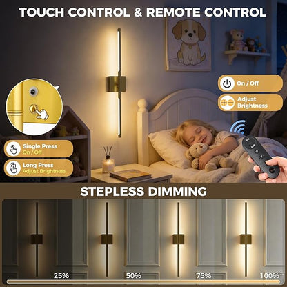 DORESshop Battery Operated Wall Sconces Set of 2, Dimmable Battery Wall Sconce with Remote Control, Black 350°Rotate Rechargeable Sconces, 29 Inch Wireless Wall Lights for Bedroom, Living Room