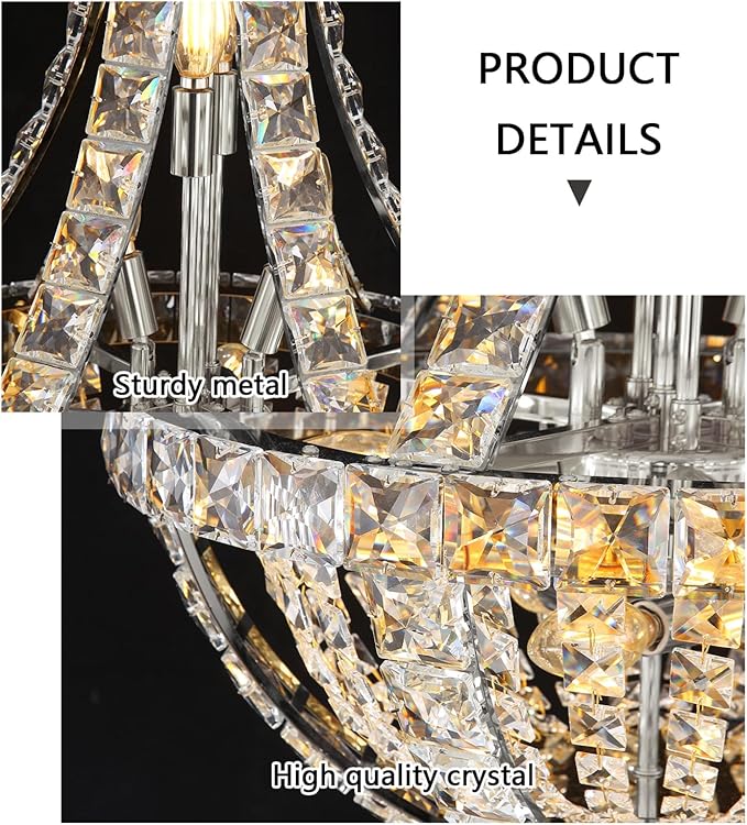Glam Crystal Chandelier Empire Chandeliers with K9 Crystal Luxury Light Fixture for Dining Room Living Room Bedroom Entryway Silver Lighting