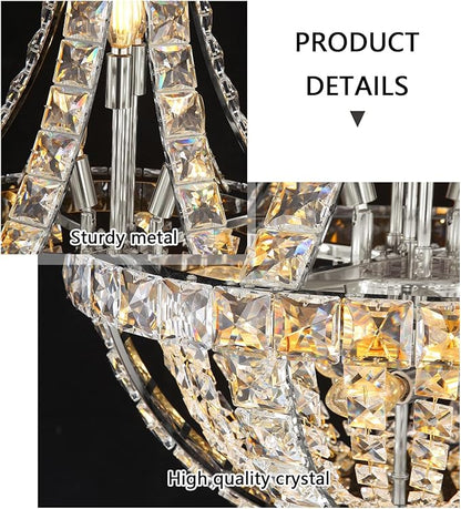 Glam Crystal Chandelier Empire Chandeliers with K9 Crystal Luxury Light Fixture for Dining Room Living Room Bedroom Entryway Silver Lighting