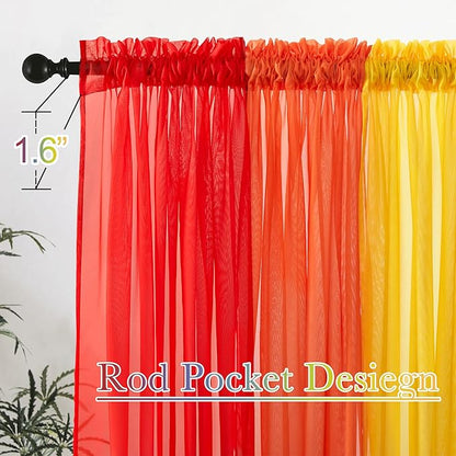 PONY DANCE 7 Pieces Rainbow Sheer Curtains - Colorful Backdrop Bright Drape Set for Playroom,Nurseries,Party,Red,Orange,Yellow,Green,Cyan,Blue,Purple,52x63 inch Length
