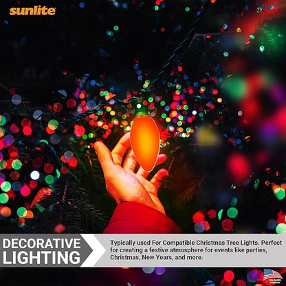 Sunlite Incandescent C9 Colored Night Light Bulb, 7 watts, 120 Volts, Intermediate E17 Screw Base, 2000 Rated Hours, Christmas-Lights Nightlight, Orange, 25 Pack