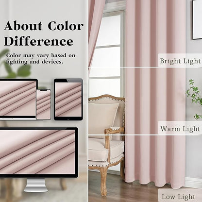 Simplebrand Blush Curtains for Bedroom 63 Inch Length 2 Panels Set, Room Darkening Thermal Insulated Energy Saving Curtains for Nursery, Grommet Solid Soft Window Treatment Drapes, W40 x L63