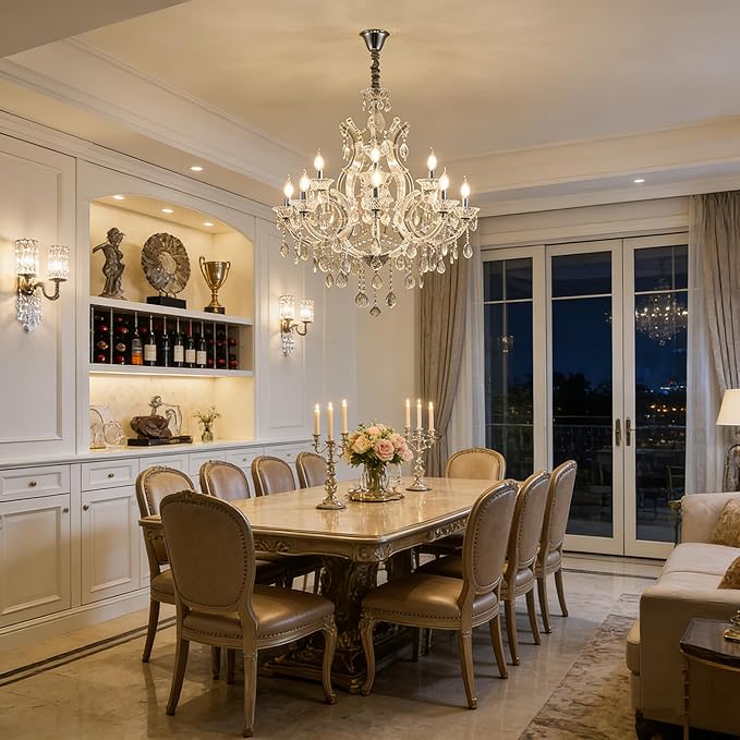 Luxurious Crystal Chandeliers Lighting for Living Room, 13-Light Modern Transparent K9 Crystal Chandeier Light Fixtures for Kitchen Island, Dinning Room, Entryway Foyer (13 Lights 2-Tier)
