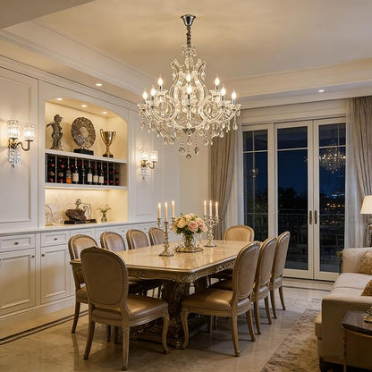 Luxurious Crystal Chandeliers Lighting for Living Room, 13-Light Modern Transparent K9 Crystal Chandeier Light Fixtures for Kitchen Island, Dinning Room, Entryway Foyer (13 Lights 2-Tier)