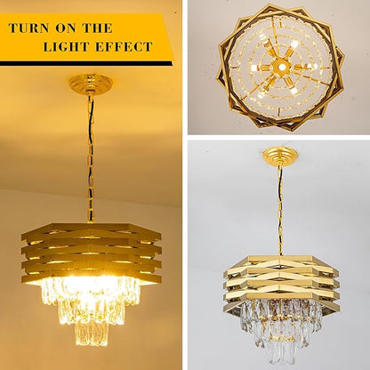 15.75" Gold Crystal Chandelier 5-Light Modern Crystal Pendant Light 3-Tier Luxury K9 Hanging Dining Room Lighting Fixtures for Bedroom Living Room Office Hallway Foyer Entryway Kitchen Sink