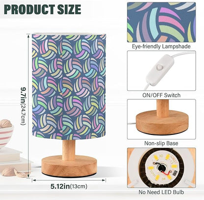 Volleyball Pattern Colored Sport Ball Table Lamp with Wood Base Fabric Lamp Shade Bedside Nightstand Desk Lamp for Living Room Bedroom Kids Room Office