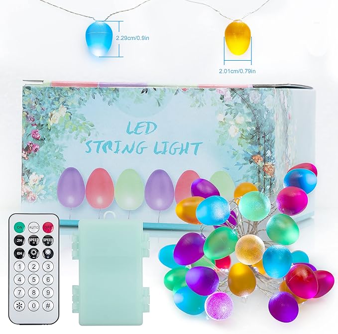Easter Decorations Easter Lights String 10ft 30LED Eggs Fairy Light Battery Operated with Remote String Lights Spring Themed Multi Color Eggs Decor for Indoor Outdoor Bedroom Party Home