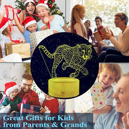 Cheetah Night Light, 3D Illusion Lamp with 16 Color Changing Modes, Remote Control Timer and Dimmable, Kids Boys Girls Room Decoration, Holiday Xmas Gifts