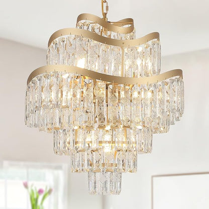 7-Tier Luxury Gold Crystal Chandelier 12 Lights 20" Modern K9 Crystal Pendant Chandelier Light Fixture for Living Room Dining Room Bedroom Kitchen Foyer Entryway, E12