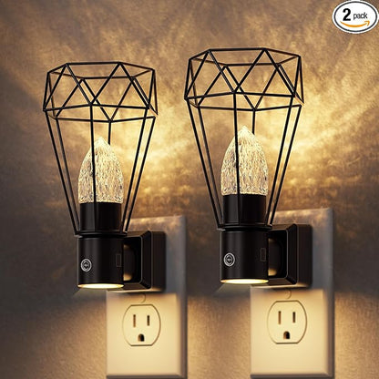 DORESshop Led Night Light, Night Lights Plug into Wall, Dusk to Dawn Sensor, 0-100LM Adjustable Brightness, 3000K Soft White, Farmhouse Vintage Nightlight for Bedroom, Bathroom, Hallway, 2 Packs