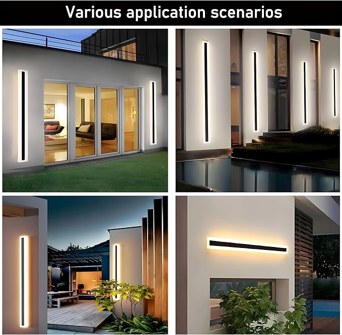 2Pack 39inch Long Outdoor Modern LED Wall Light,30W Waterproof IP65 Warm White 110V led Wall Mount Lighting Fixture Rectangular Black Wall Lights Elegant Frosted White Acrylic Anti Rust
