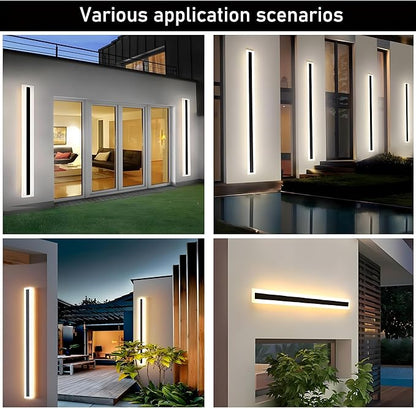 2Pack 31.5inch Long Outdoor Modern LED Wall Light,24W Waterproof IP65 Warm White 110V led Wall Mount Lighting Fixture Rectangular Black Wall Lights Elegant Frosted White Acrylic Anti Rust.