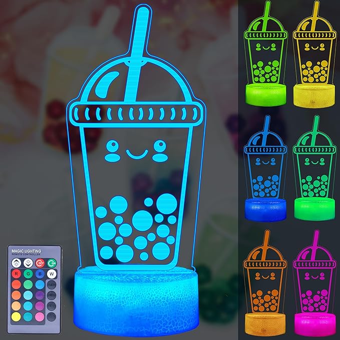 Boba Lamp, Boba Gifts, Boba 3D Night Light with Remote Control, 16 Color Changing, Timer, RGB Flashing Mode, Dimmable - Boba Gifts for Boys & Girls