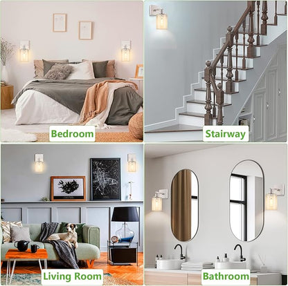 Licperron Wall Sconces Set of Two, Brushed Nickel Modern Wall Sconces Lighting with Clear Glass Shade, Industiral Bathroom Vanity Light Fixtures, Farmhouse Wall Lamp for Bedroom Mirror Living Room