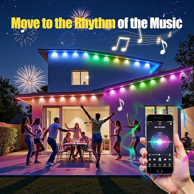 100ft Permanent Outdoor Lights, RGB+IC IP67 Waterproof Smart LED Lights with App/Remote for Daily, Christmas, New Year, Halloween, Holiday, Party Decor, Valentine's Day Christmas Lights Outdoor