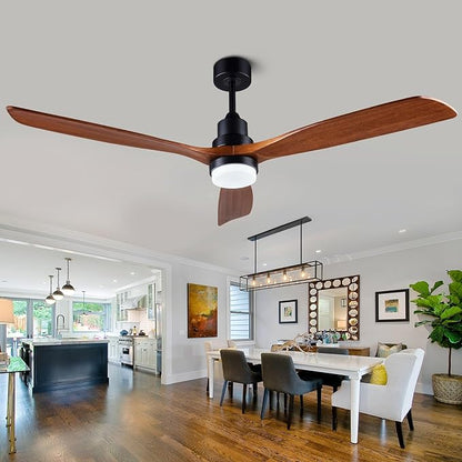 60” Ceiling Fans [with Lighting Remote], Indoor Outdoor Mute, Modern Wooden Ceiling Fan [with 3 Solid Wood Blades] for Patio, Living Room, Bedroom, Hallway.
