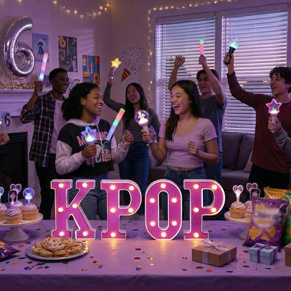 Purple KPOP Light Up Marquee Letters, Cordless Plastic LED Sign for K-Pop Room Decor, Wall Mountable Night Light for Teens Music Lovers Birthday Party Concert After-Party