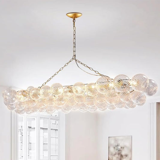 Longree Nordic Bubble Ball Swirled Glass Chandelier, 62 inch Long Rectangular Chandeliers Island Light Fixture for Dining Table Living Room