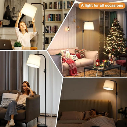 Ambimall Fully Dimmable Floor Lamp with 9W LED Bulb, Standing Lamp for Living Room with Adjustable Head, Modern Tall Light with Rotary Switch for Office, Black and White