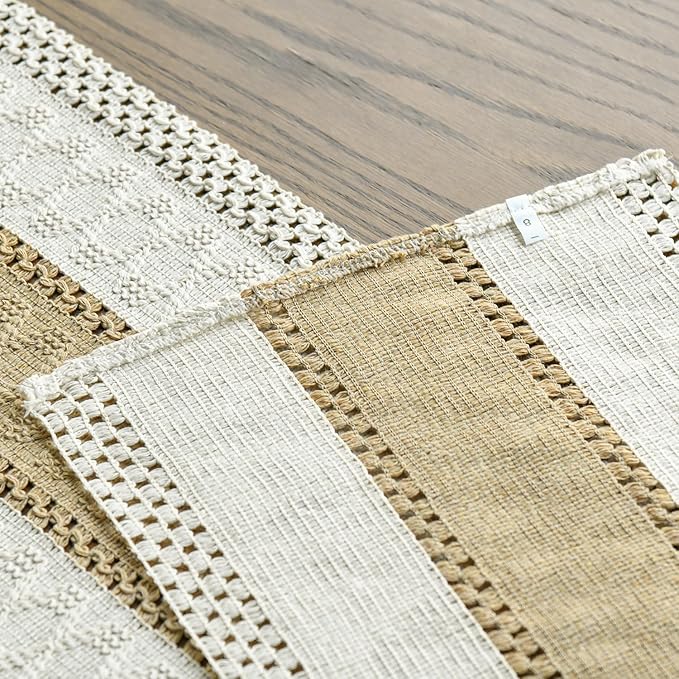 Artoid Mode Burlap Brown Farmhouse Rustic Table Runner, Seasonal Holiday Hollow Kitchen Dining Table Decoration for Home Party Decor 12x120 Inch